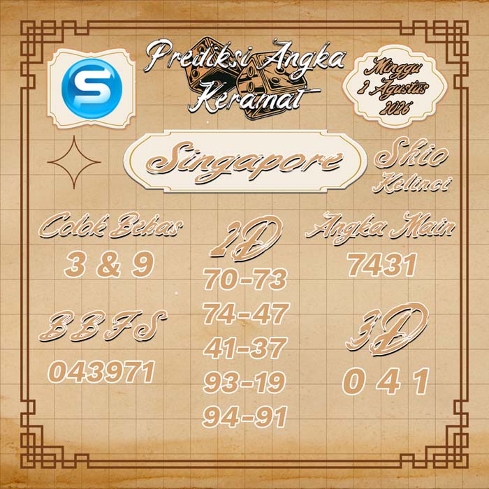 prediksi angka keramat SINGAPORE 2-Aug-2026