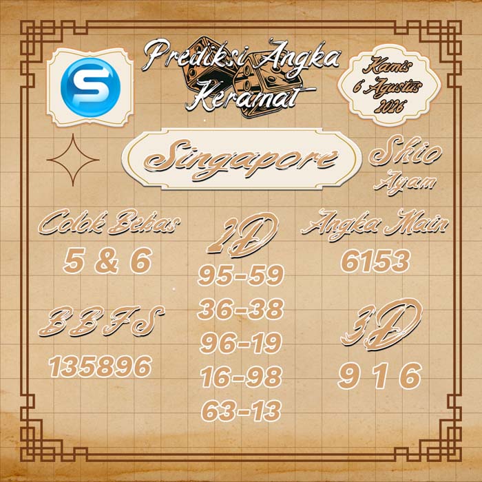 prediksi angka keramat SINGAPORE 6-Aug-2026