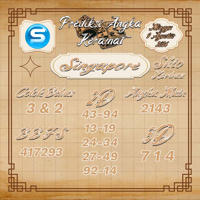 prediksi angka keramat SINGAPORE 9-Aug-2026